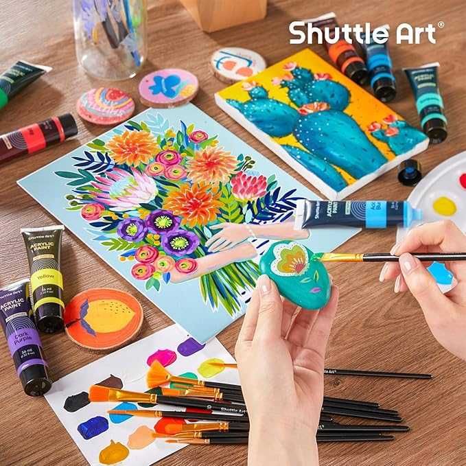 Комплект акрилни бои Shuttle Art 30 цвята в тубички 36 мл с 3 четки