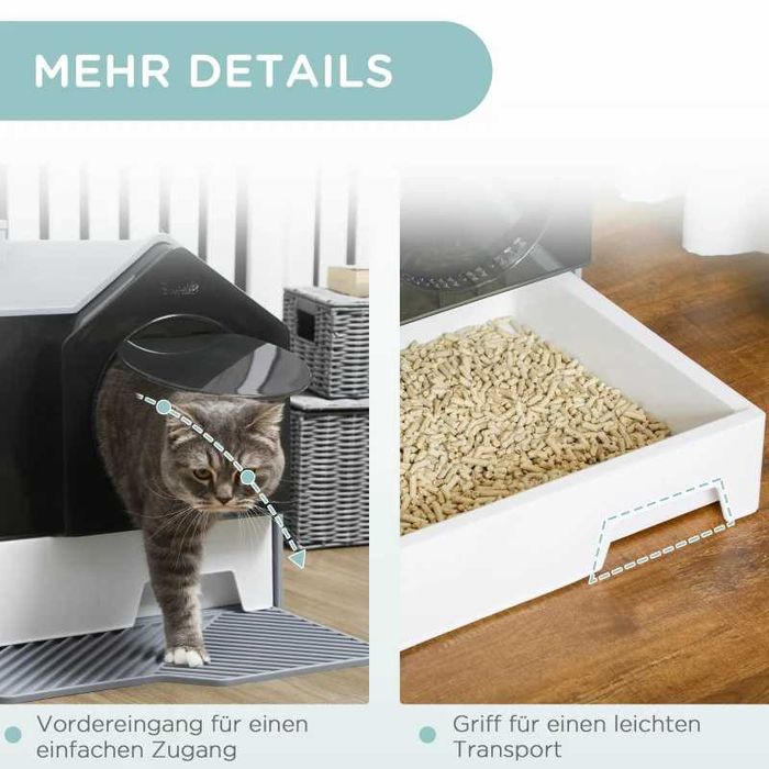Кутия за котешка тоалетна PawHut със сладък дизайн, 1 цедка, 1 лъжичка