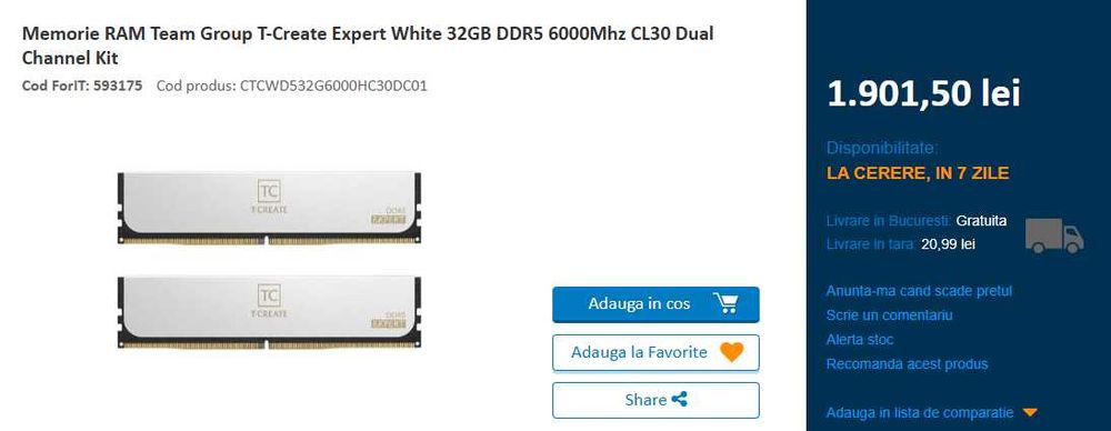 Memorie KIT RAM T-Create Expert White 32GB DDR5 6000Mhz CL30