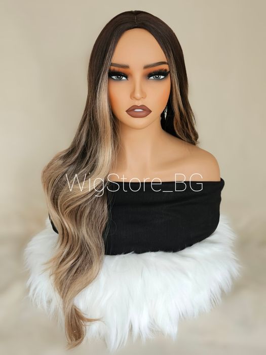 Кестенява омбре перука на вълни без бретон