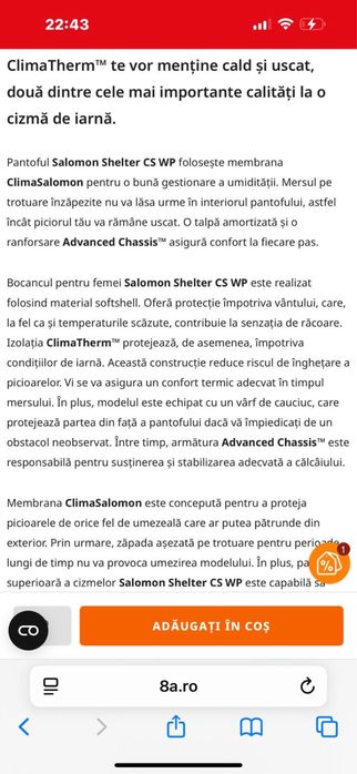 Ghete / bocanci Salomon , ClimaTherm , numarul 36 jumate