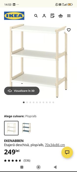 Vand Etajera Ikeea 70x34x86 EKENABBEN
Etajeră deschisăl, plop/alb, 70x