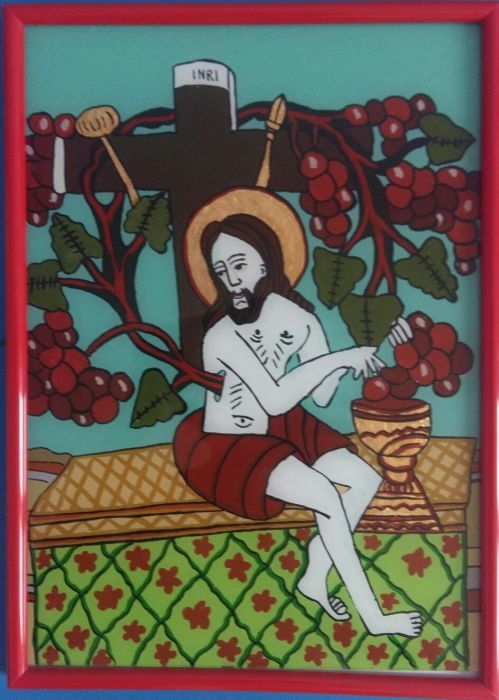 Icoane pictate MANUAL pe sticla cu culori acrilice-Isus Vita Vietii