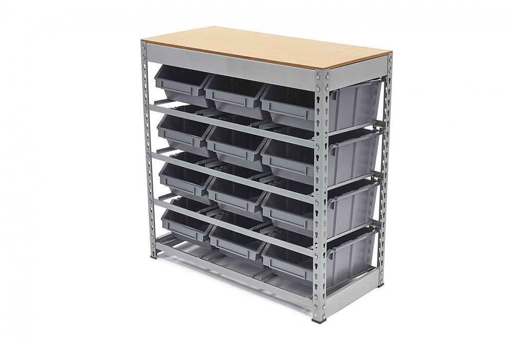 Raft stand organizator cu 12 cutii de depozitare