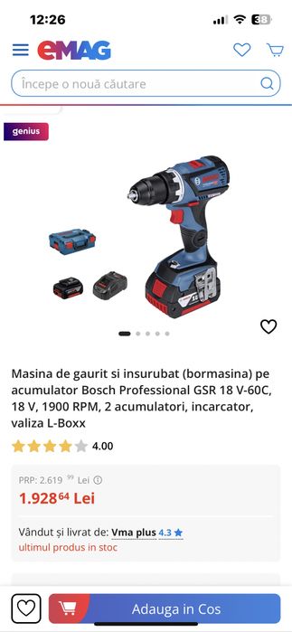 Autofiletanta Bosch GSR 18V-60C cu ac 4 ah si inc-Noua