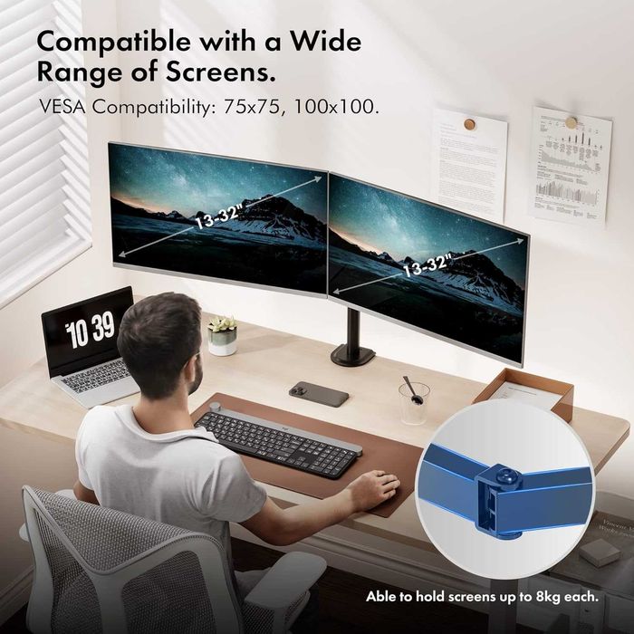 Suport birou 2 monitoare 13-32" dublu-articulat, REDUS de la 250RON