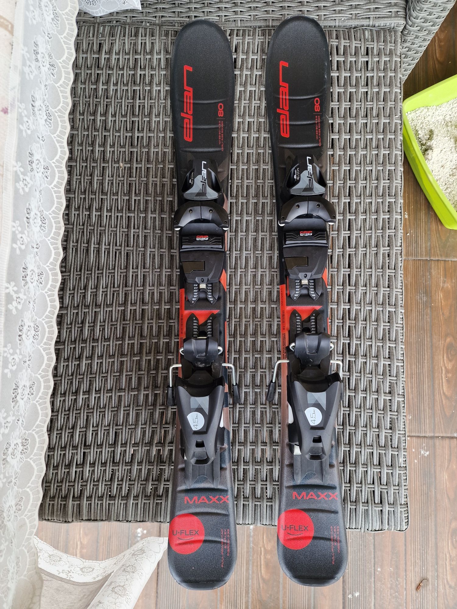 Schiuri Elan MAXX QS, cu legaturi model 4.5, copii, 80cm, negru/rosu