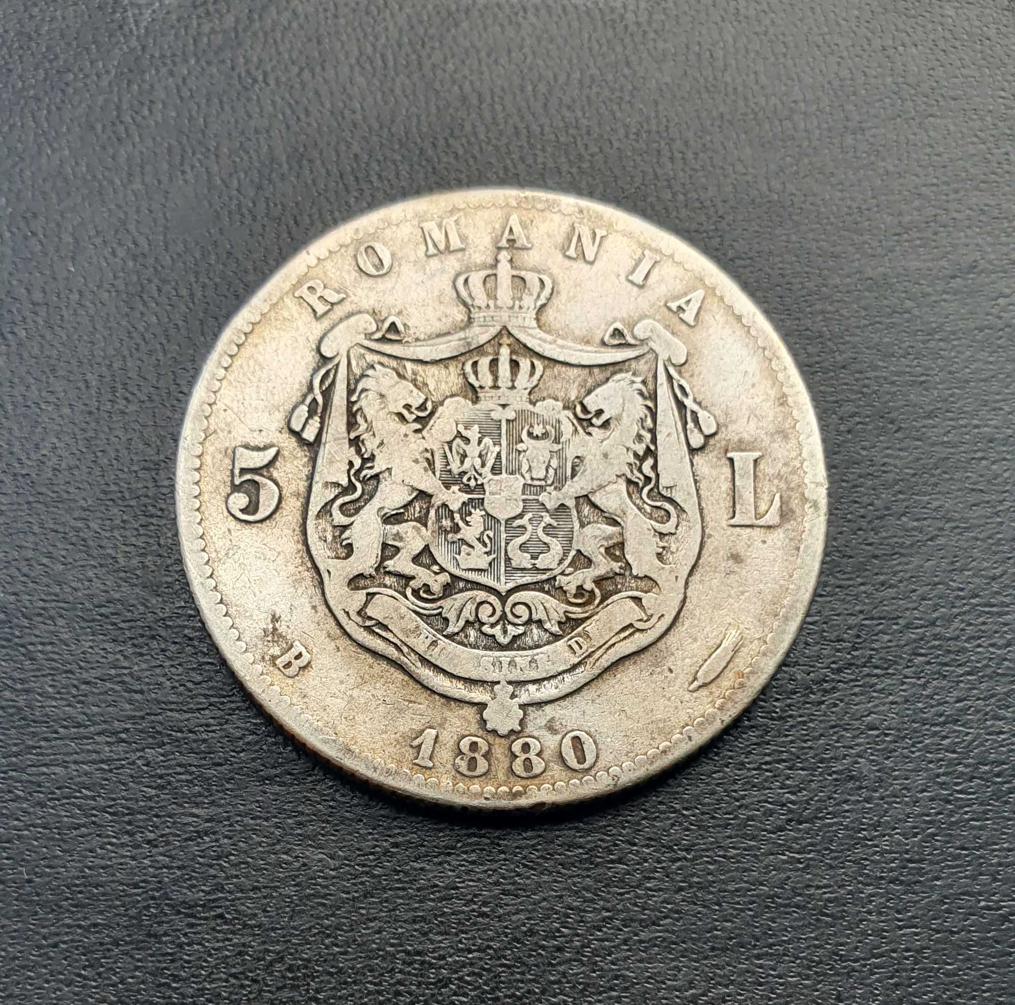 Moneda 5 lei 1880 argint, Carol 1