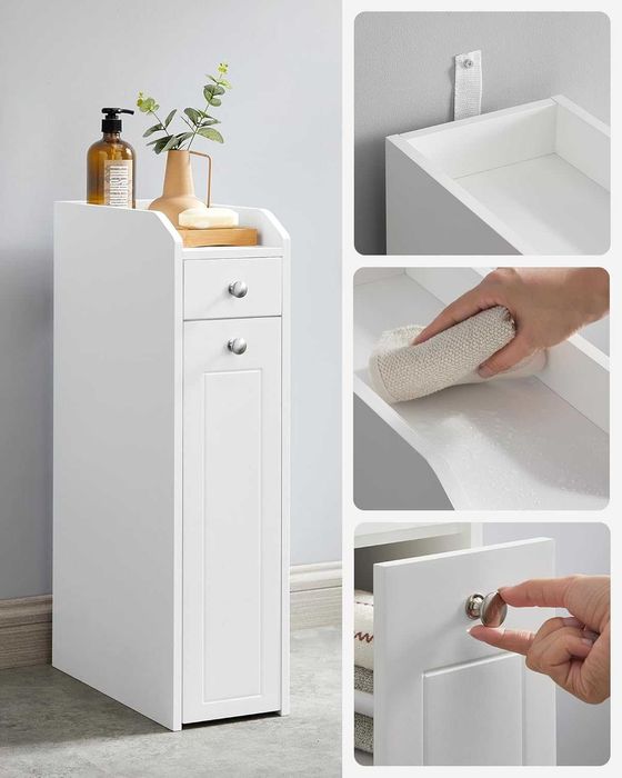 Шкаф за баня Тесен за тоалетна хартия Тоалетен с чекмеджета Стоящ Бял
