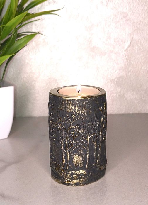 Suport lumânare din ipsos, model lupi,handmade, efect bronz antichizat