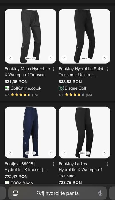 Pantaloni FJ FootJoy impermeabili, S - M, ca noi