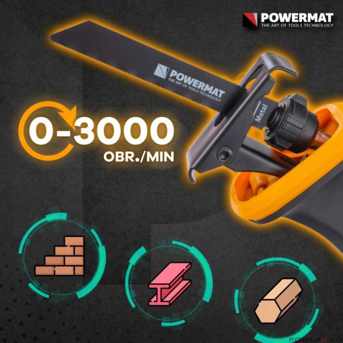 Fierastrau tip sabie, electric, 1800 W, 20 lame SDS incluse, Powermat