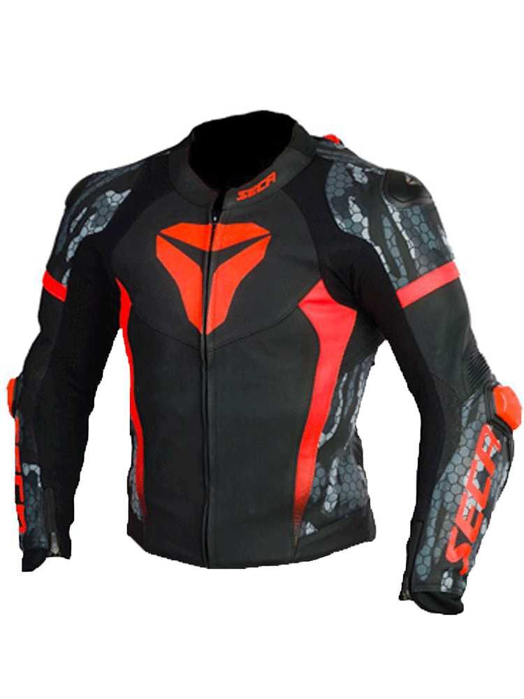 НОВО Кожено Мото яке Seca Srs II FLUO RED/CAMO