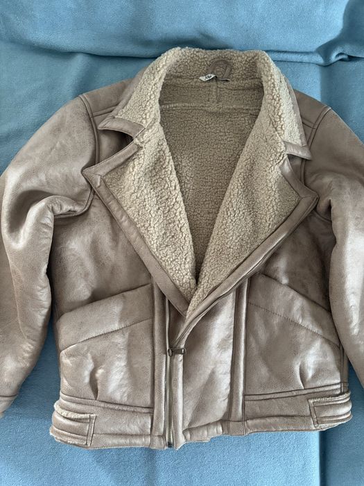 Geaca piele tip cojoc shelby cu blanita bej
