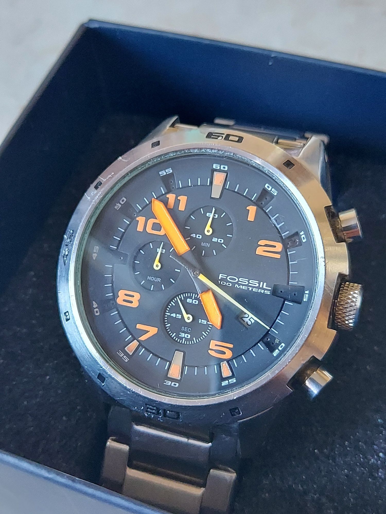 Ceas elegant cronograf quartz Fossil 2519 blue 100 m,ca nou deosebit