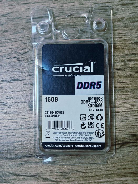 Продавам: Crucial DDR5 RAM 16GB 4800MHz SODIMM, CL40 - CT16G48C40S5