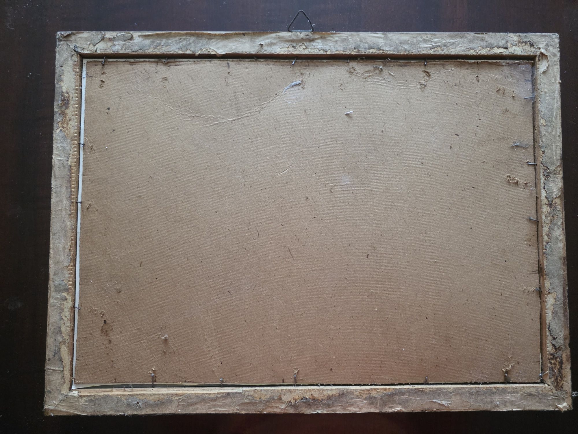 Tablou vintage cabană la munte, ramă lemn 39x37 cm