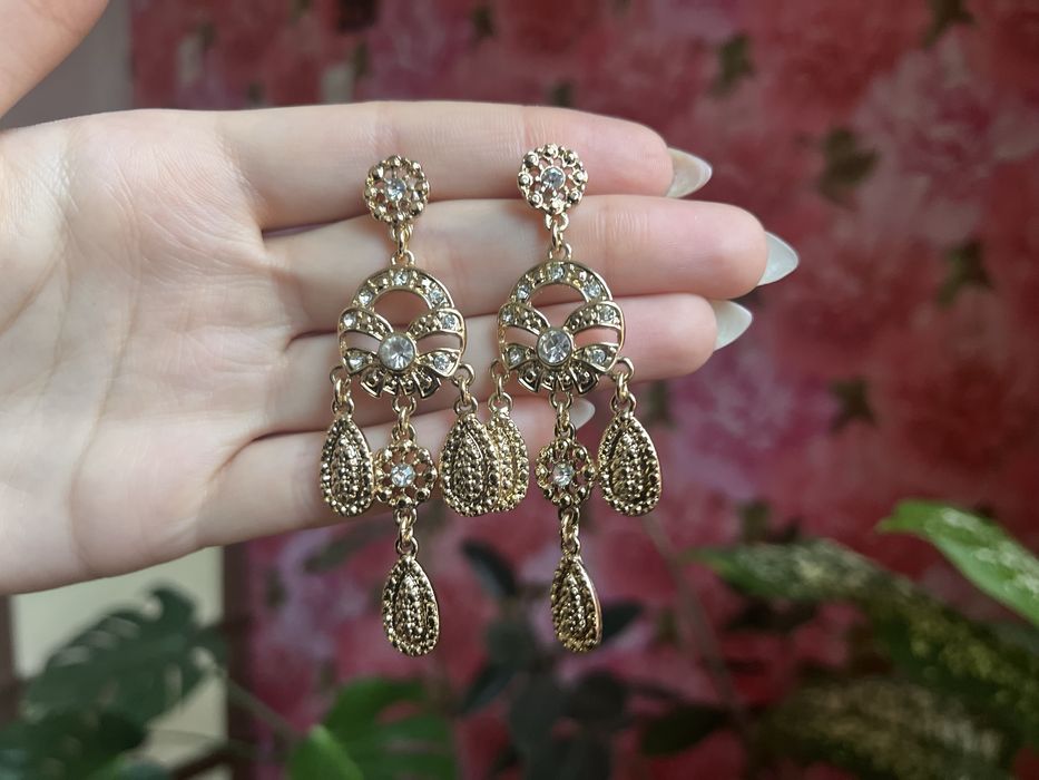 Серьги длинные золотистые