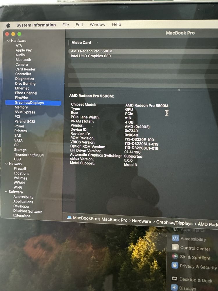 Laptop MacBook Pro 16-inch 2019- i9 2,3 Ghz 8 core/16GB/1 TB/AMD 5500M