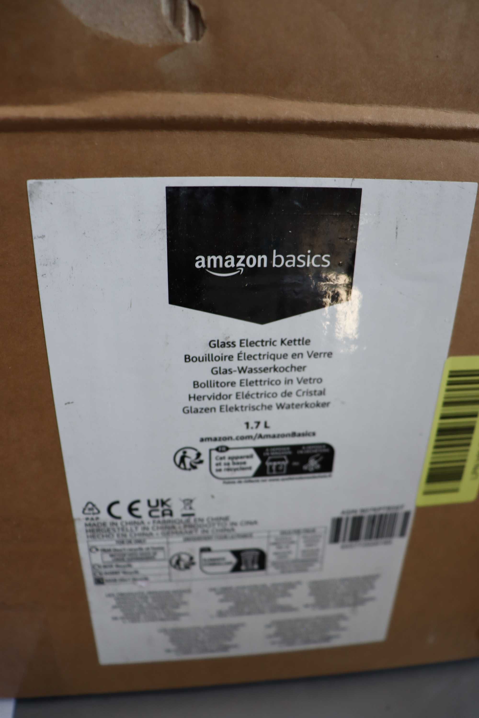 Кана за вода Amazon Basics Glass – 1.7 L, LED осветление