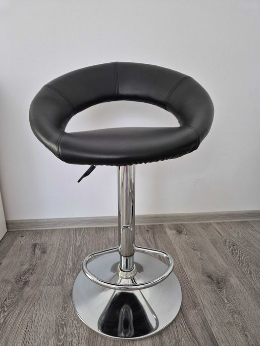 Scaun bar reglabil negru -  piele sintetica