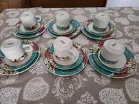Set cafea/ceai si desert vintage din porțelan - decor floral colorat