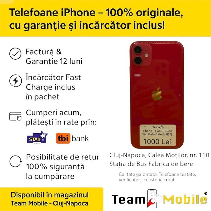 iPhone 11 64GB Red Baterie 85%
