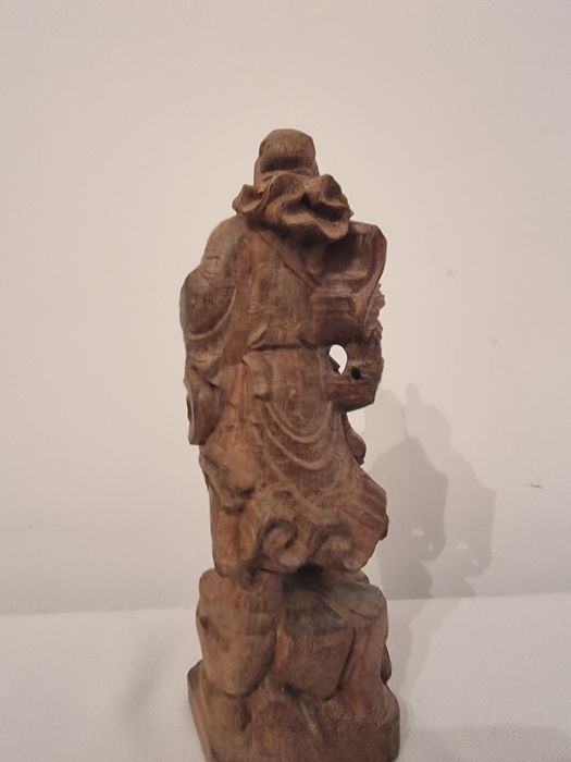 Statuetă asiatică sculptura in lemn Guan Yu