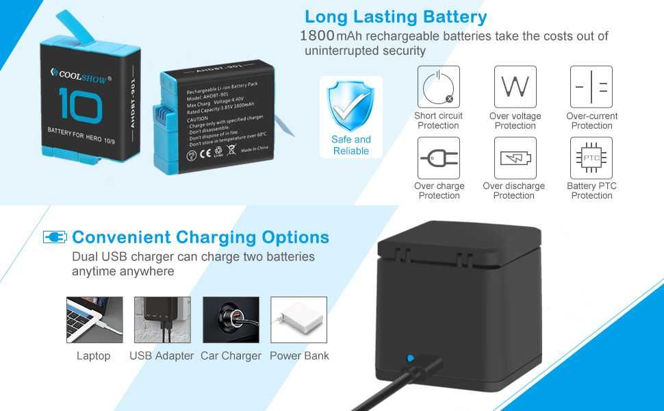 Комплект от 3 батерии и кутия COOLSHOW Hero 12/11/10/9-1800mAh