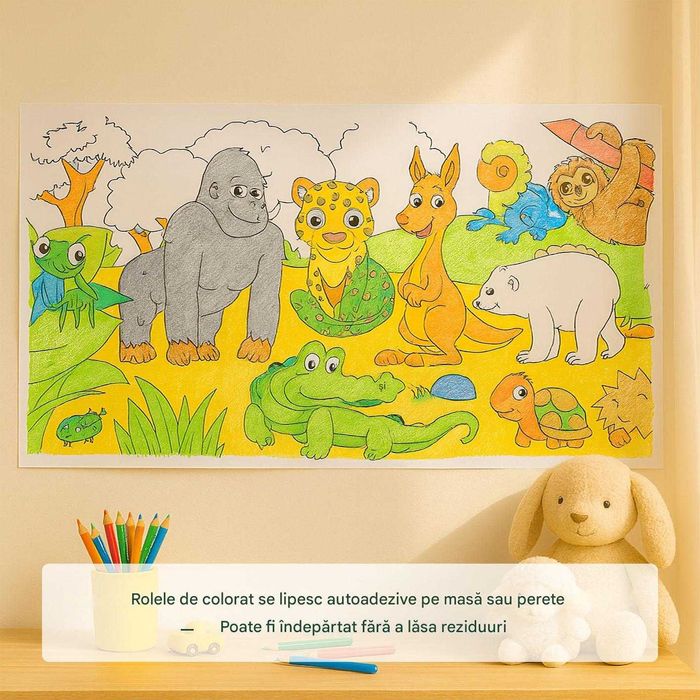 Rola hartie de colorat pentru copii XXL autoadeziva animale 300x38.5cm