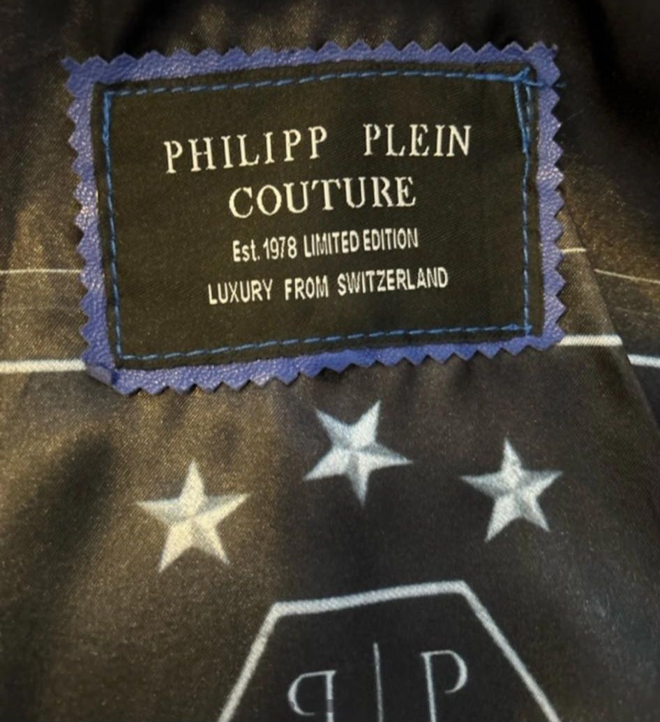 Geaca piele cu guler din  blana naturala Philipp Plein