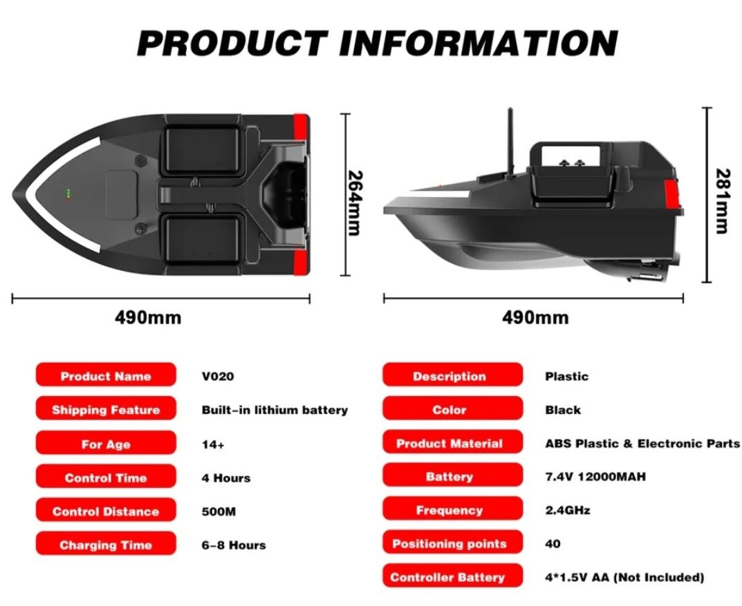 Лодка за захранка V020 GPS-40 точки най-новия модел!