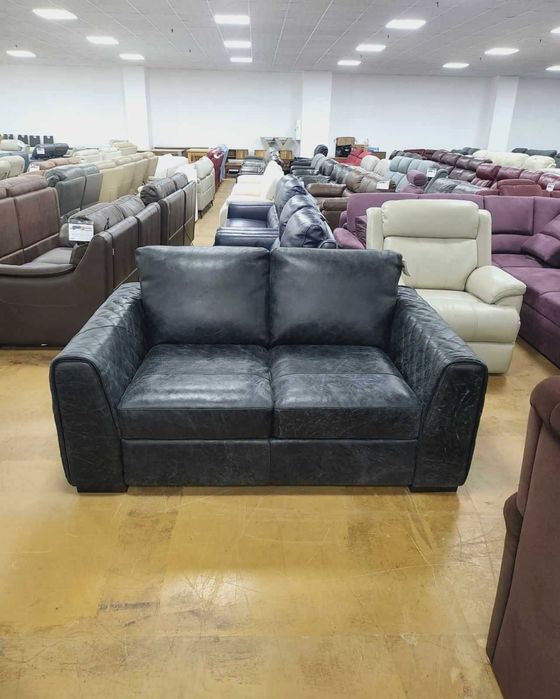 Черен кожен диван двойка - 100 % естествена кожа - телешки бокс