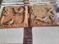 Set tablou sculptura lemn