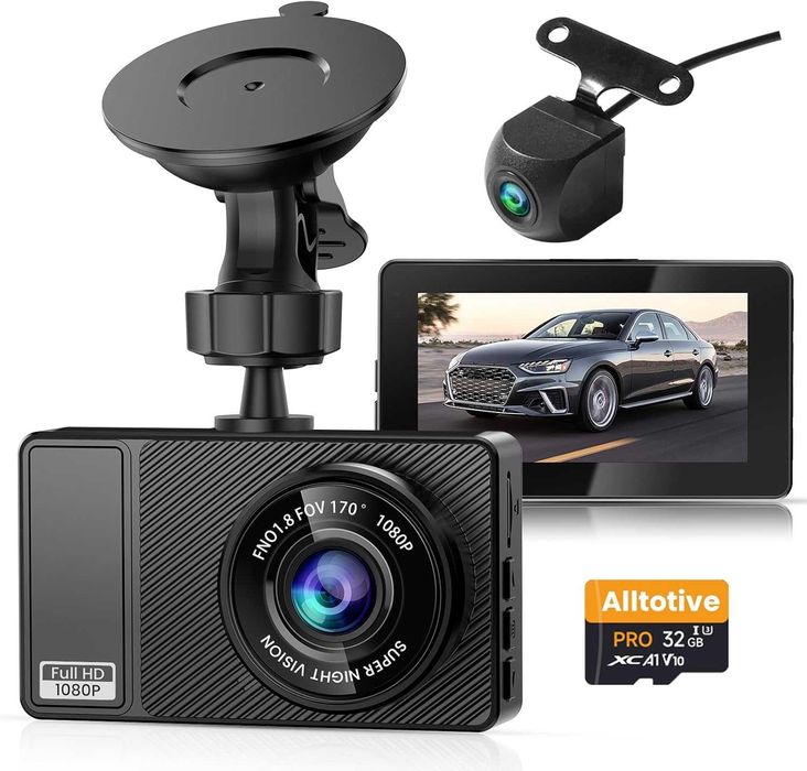 Alltotive видеорегистратор за автомобили отпред и отзад, 1080P Full HD