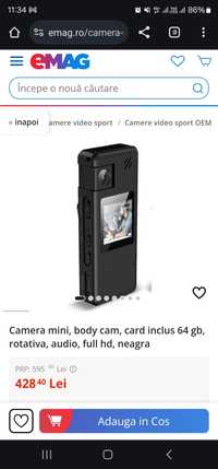 Camera mini, body cam, card inclus 64 gb, rotativa, audio, full hd,noi