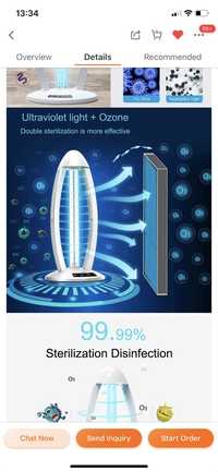 Lampa UV cu ozone, germicidala, acarieni, alergeni