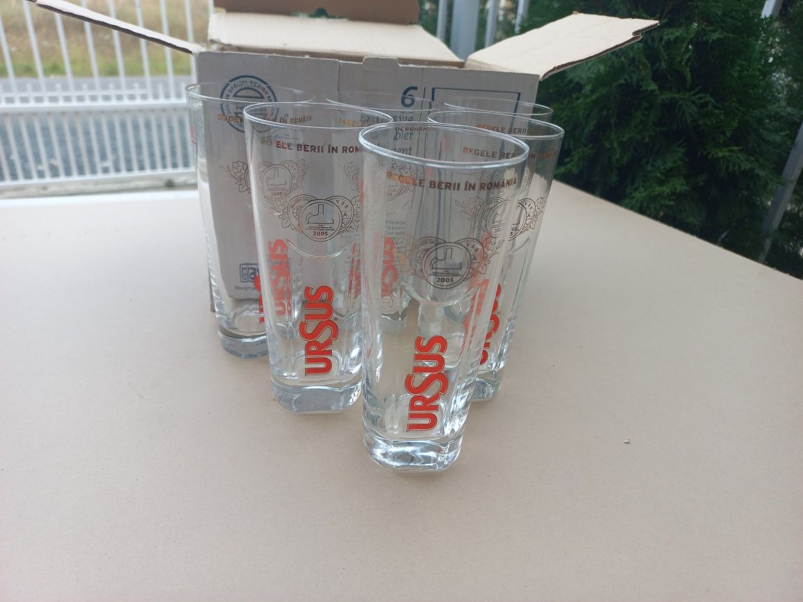 Vând set de 6 pahare de bere Ursus 0,2ll - noi