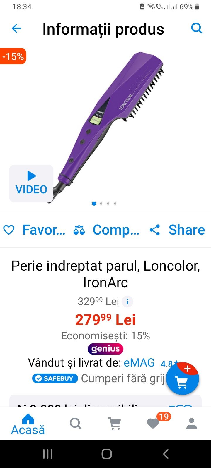 Perie îndreptat părul Loncolor iRonArc,mov