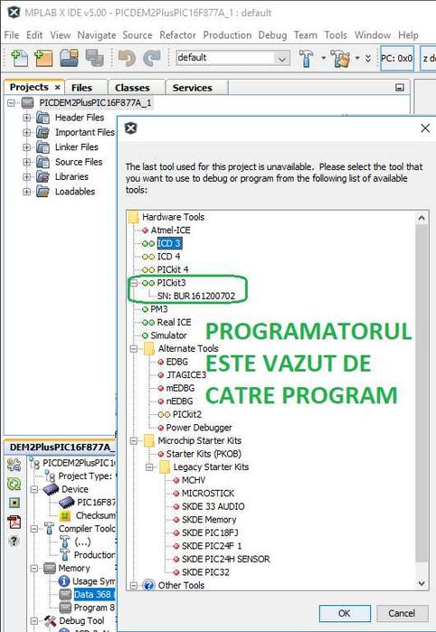 Programator Pickit3, eeprom, cablu usb, pini, pic