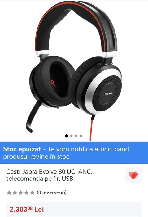 Casti Jabra Evolve 80 UC, ANC, telecomanda pe fir, USB