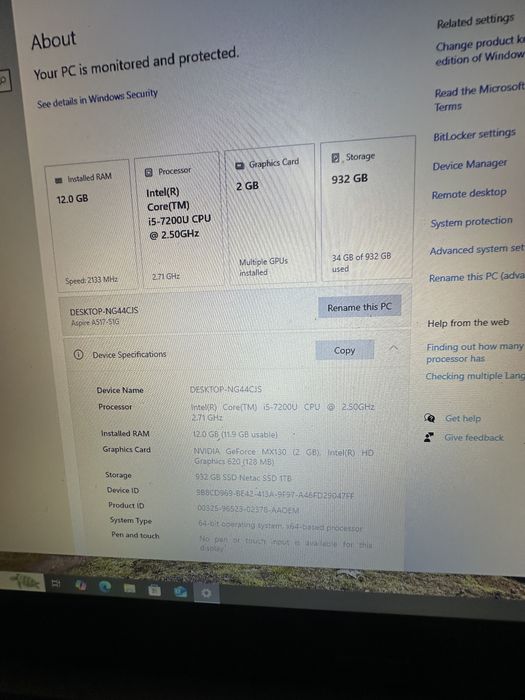 Leptop acer aspiria 5 -model A517-51G-50AT /video dedicat