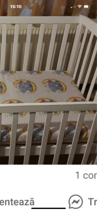 Patut alb  din lemn  foarte bun cu saltea