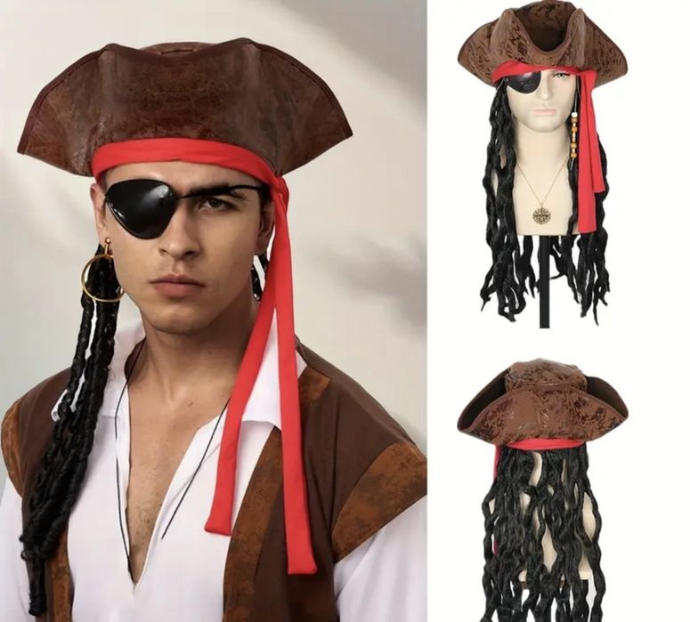 Мужской пиратский парик с косами - термостойкий до 302°F, плотный дред