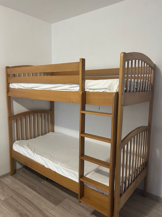 Pat etajat dublu lemn natural