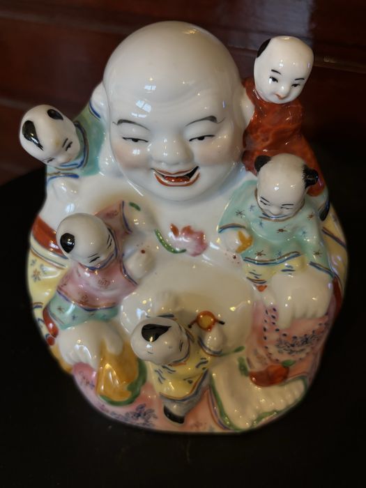 Смеещият се Буда-винтидж красив китайски порцелан фигура,маркирана