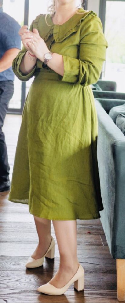 Vând rochie din in prespalat Stellar, Moss Green