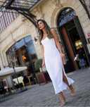 Rochie midi fără mâneci tip corset albă satinata tip bijuterie Zara S