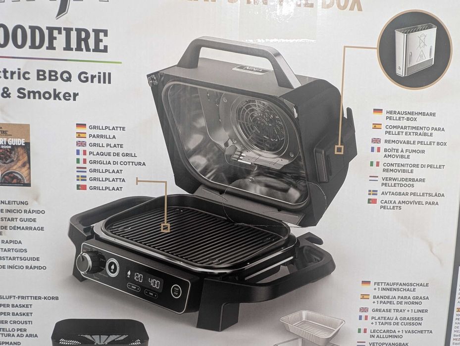 Ninja Woodfire  Електрическо барбекю за къмпинг с пушилня и фритюрник