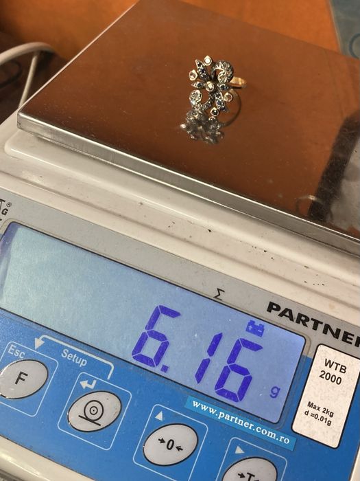 Inel antic aur 18kt.cu diamante si safire